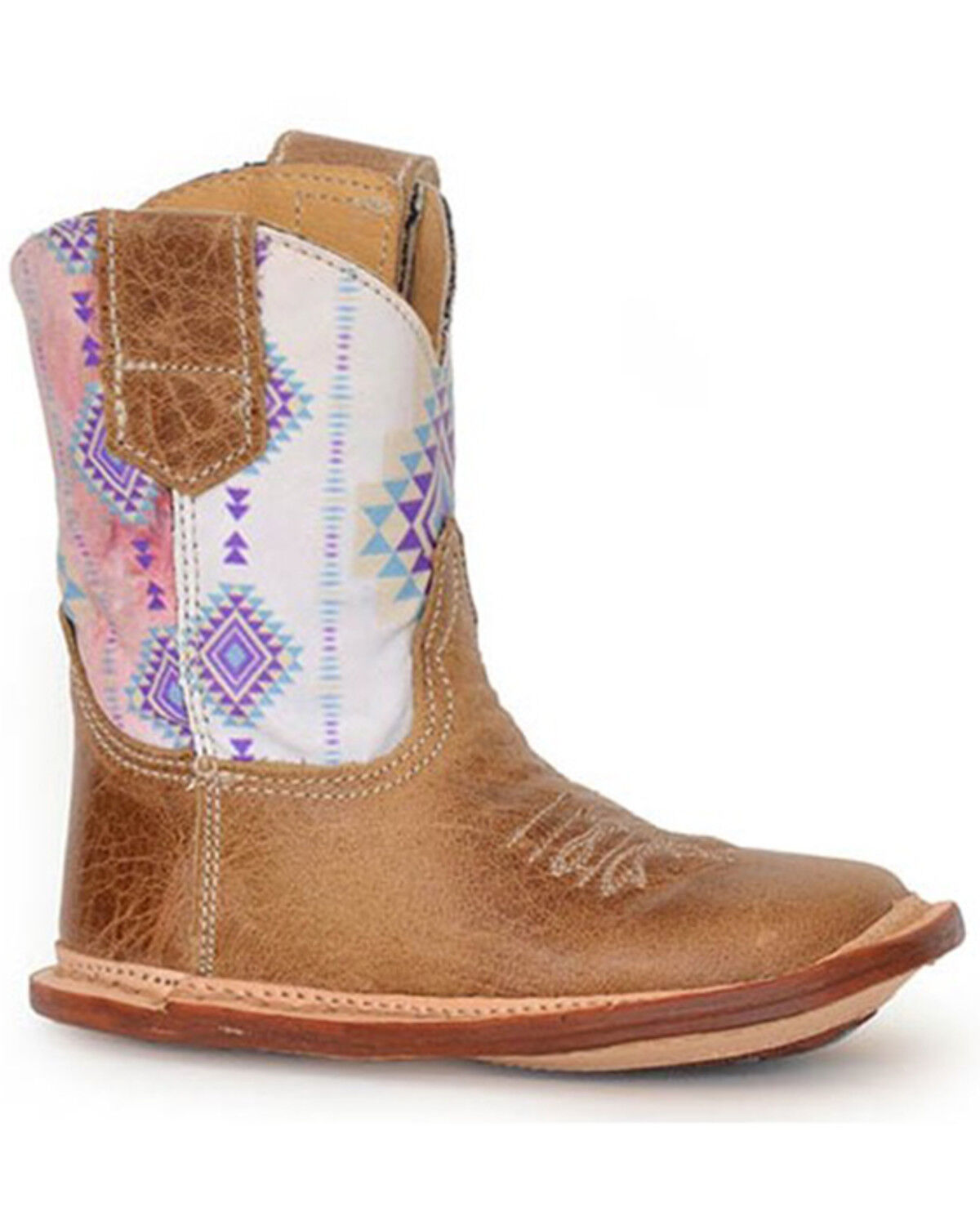 Image #1 - Roper Infant Girls' AZ Southwestern Western Boots - Square Toe, Tan, hi-res