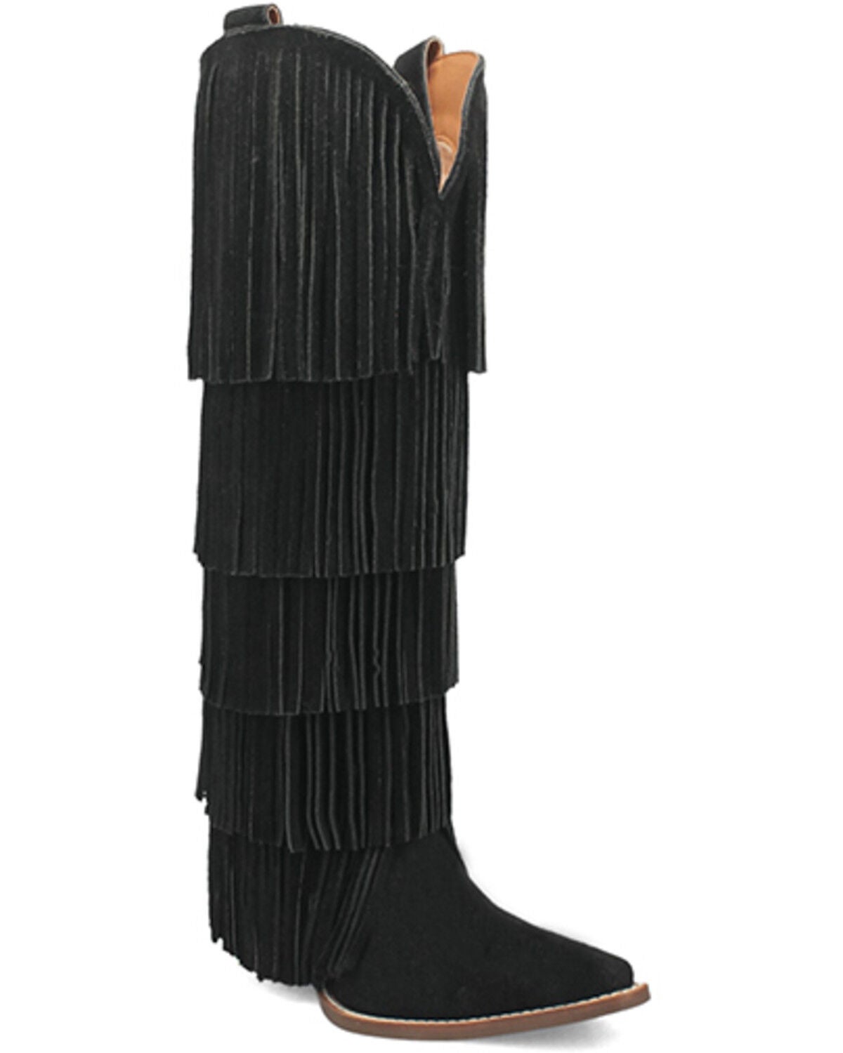 Dingo Women's Wild Child Suede Fringe Tall Western Boots - Snip Toe, Black, hi-res