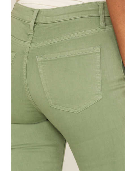 Sneak Peek Women's High Rise Distressed Flare Jeans, Green, hi-res