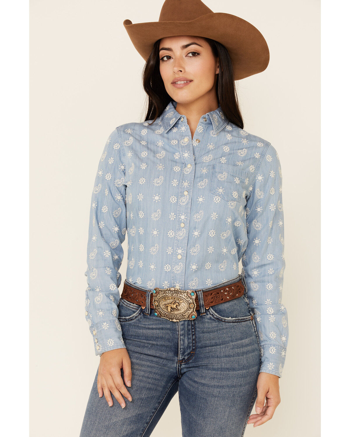 Image #2 - Stetson Women's Embroidered Schiffli Paisley Long Sleeve Snap Western Shirt, Blue, hi-res