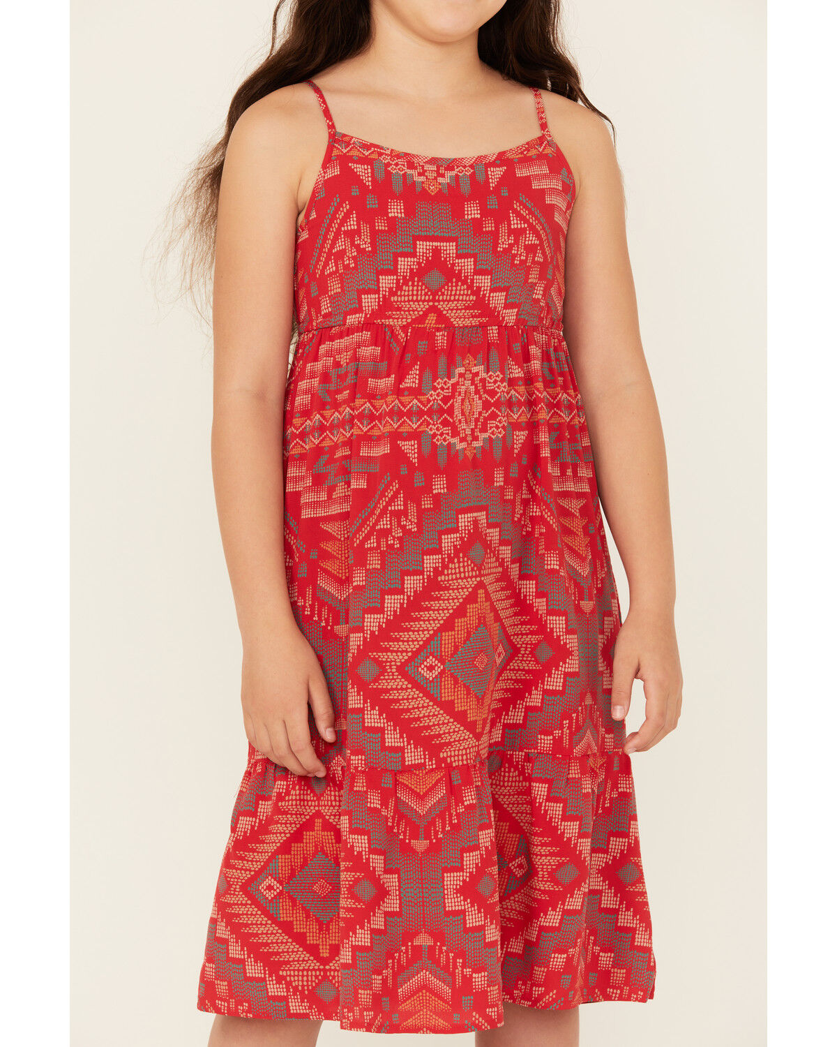 Image #3 - Wrangler Girls' Southwestern Print Sleeveless Maxi Dress, Red, hi-res
