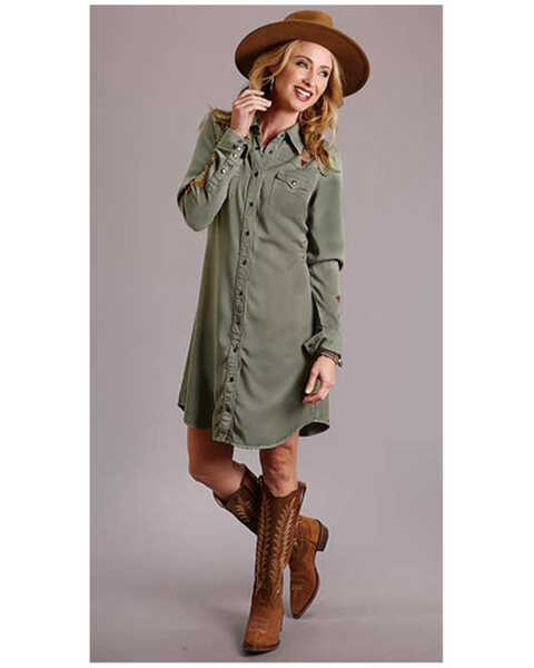 Stetson Women's Southwestern Embroidered Shirt Dress , Olive, hi-res