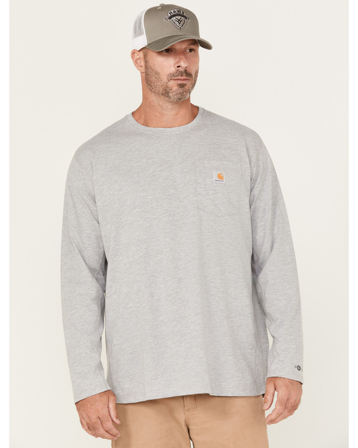 Image #1 - Carhartt Men's Force Relaxed Fit Midweight Long Sleeve Logo Pocket Work T-Shirt, Grey, hi-res