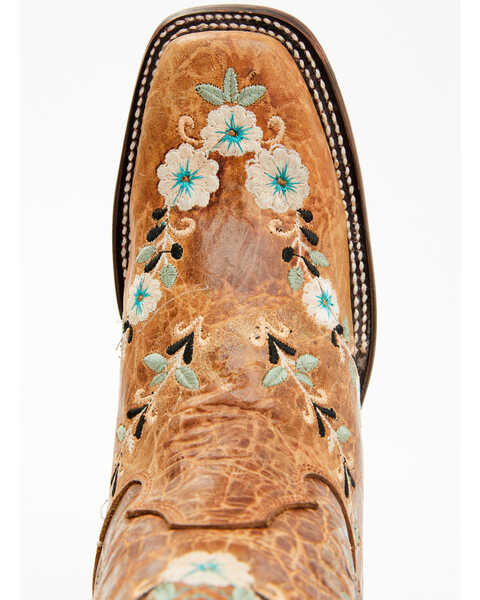 Image #7 - Corral Women's Floral Blacklight Western Boots - Square Toe , Cognac, hi-res