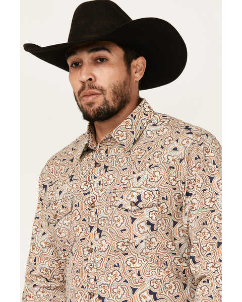 Image #2 - Gibson Men's Jackpot Paisley Print Long Sleeve Snap Western Shirt , Tan, hi-res