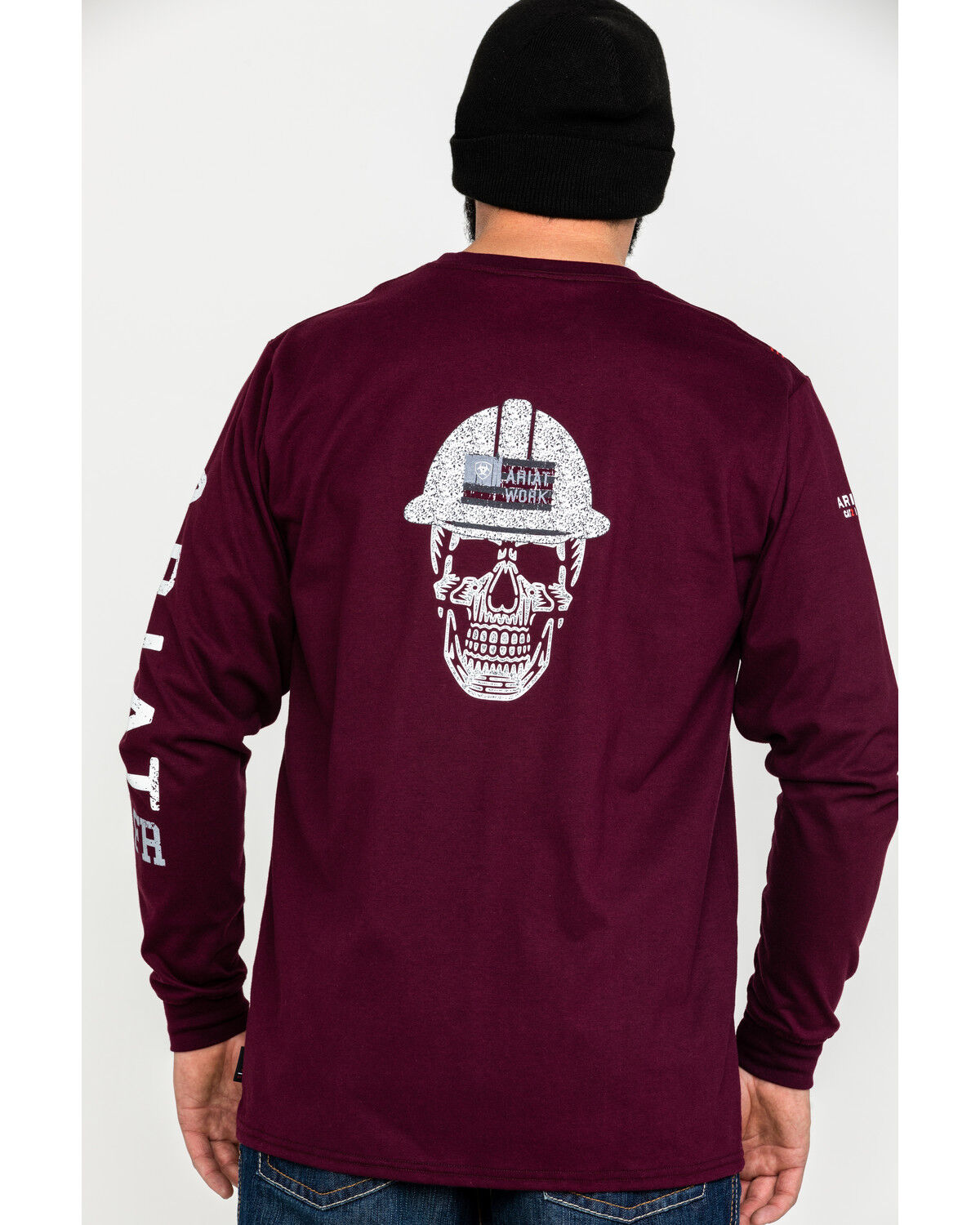 Image #1 - Ariat Men's FR Roughneck Skull Logo Crew Long Sleeve Work T-Shirt, Red, hi-res