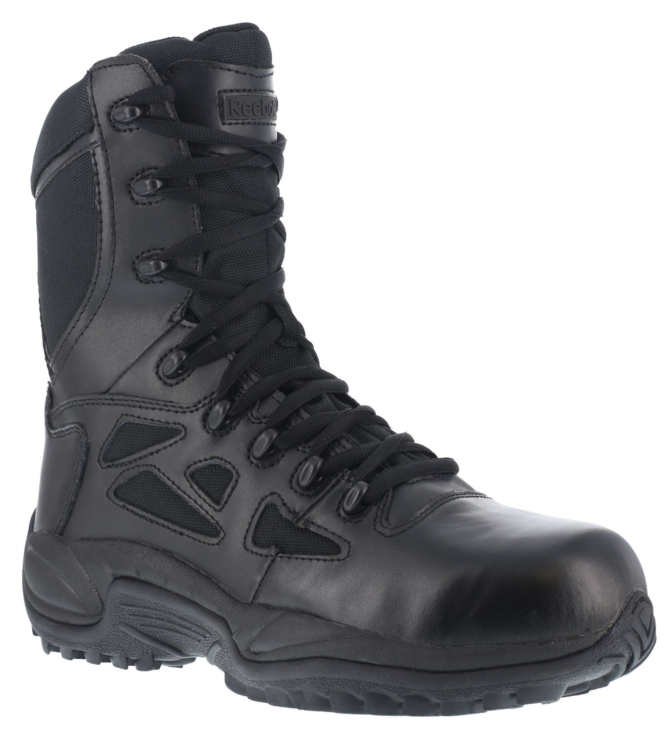 Image #1 - Reebok Men's Stealth 8" Lace-Up Black Side-Zip Work Boots - Soft Toe, Black, hi-res