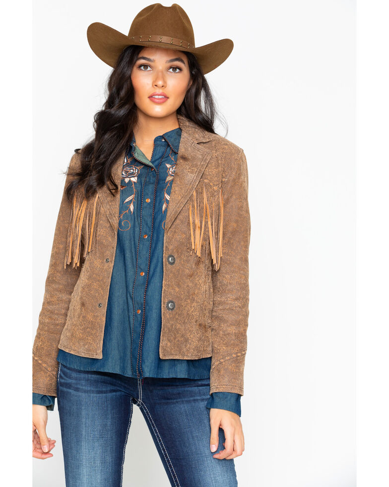 Cripple Creek Women's Fringe Blazer, Tan, hi-res