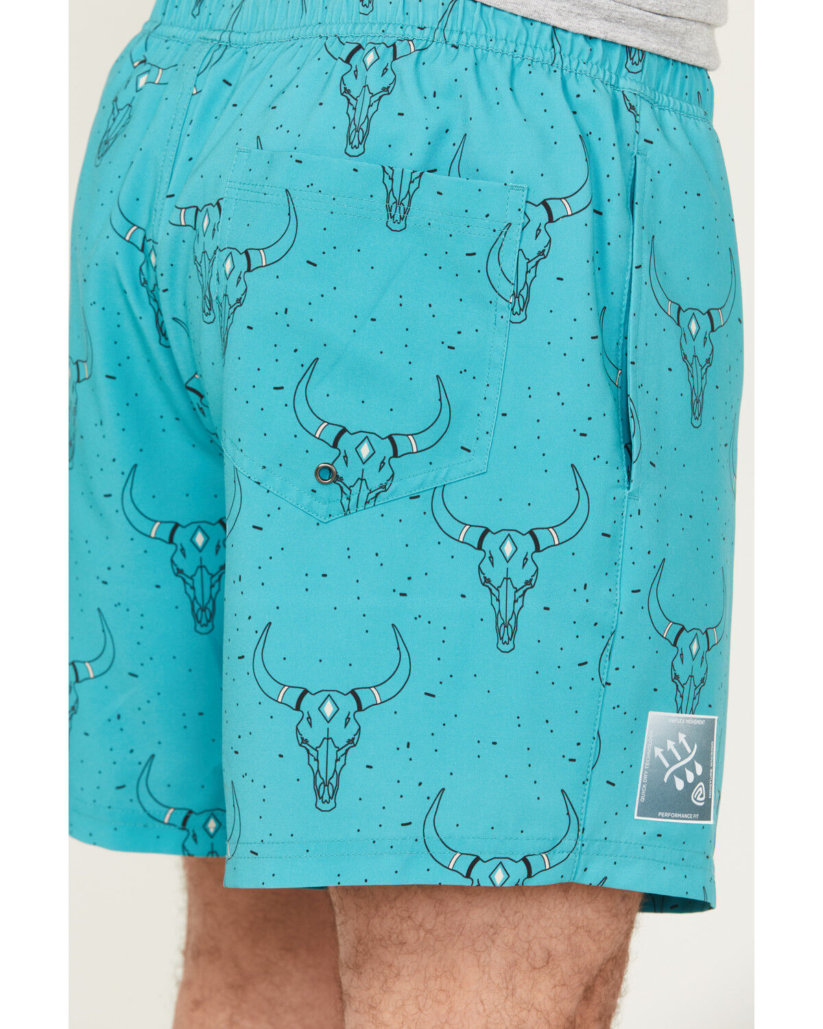 Image #4 - Rock & Roll Denim Men's Caribbean Long Horn Stretch Volley Shorts, Turquoise, hi-res