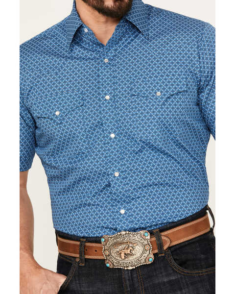 Image #3 - Ely Walker Men's Print Short Sleeve Pearl Snap Western Shirt, Blue, hi-res