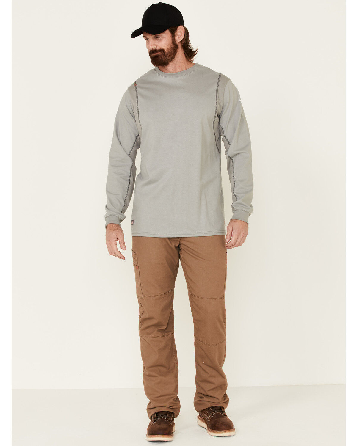Image #2 - Ariat Men's Boot Barn Exclusive FR Crew Neck Long Sleeve T-Shirt, Grey, hi-res