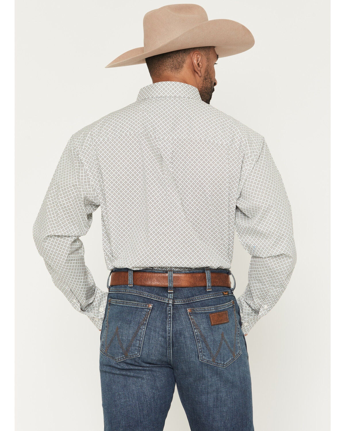 Image #4 - George Strait by Wrangler Men's Geo Print Long Sleeve Button-Down Stretch Western Shirt, Cream, hi-res