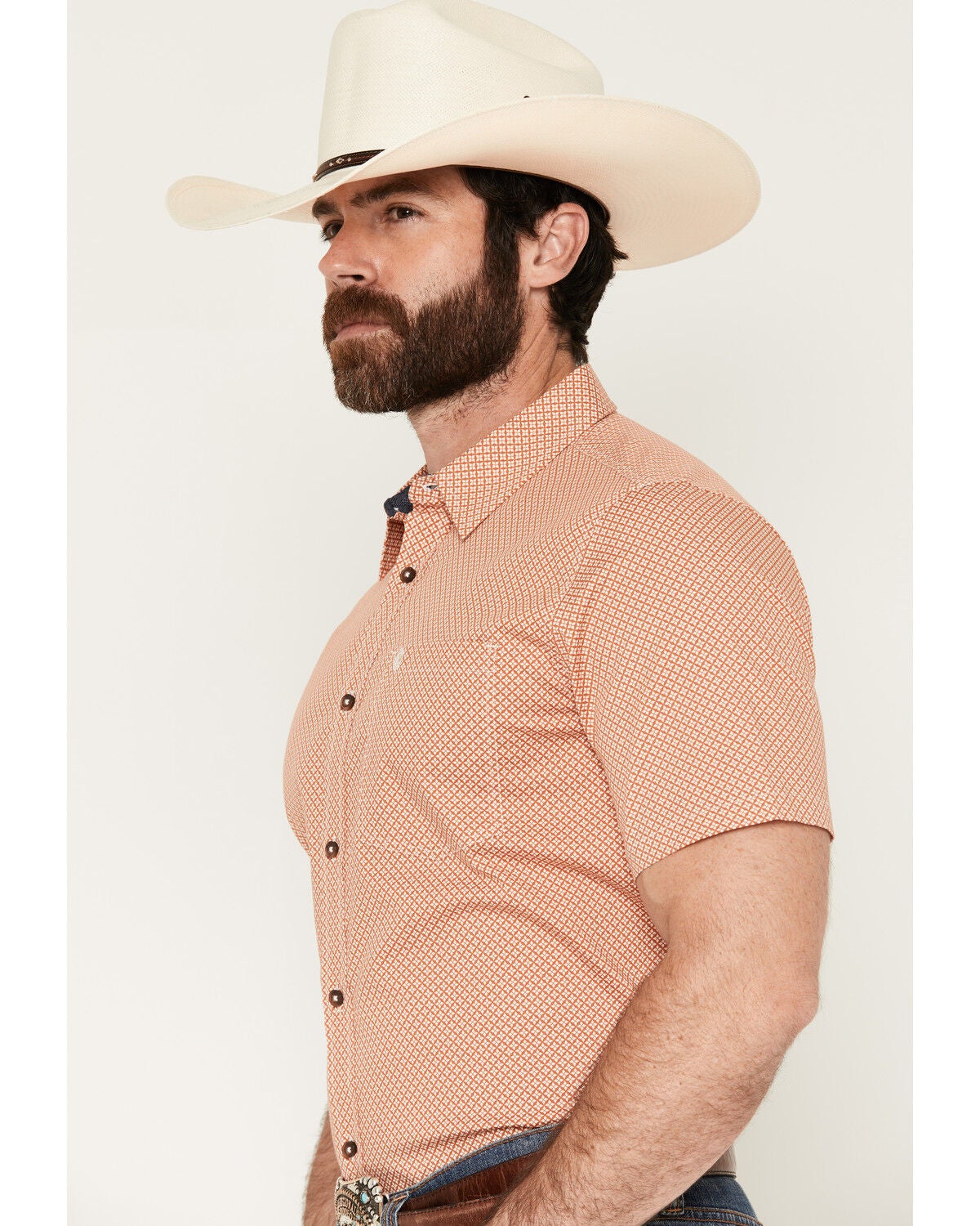 Image #2 - Cody James Men's Grill And Greet Medallion Print Short Sleeve Stretch Western Shirt, Red, hi-res