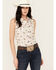 Image #1 - Roper Women's Floral Print Sleeveless Snap Western Shirt, Cream, hi-res