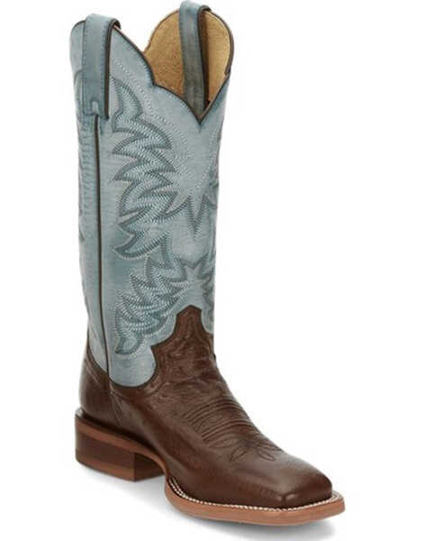 Justin Women's Ralston Exotic Smooth Ostrich Skin Western Boots - Broad Square Toe, Chocolate, hi-res