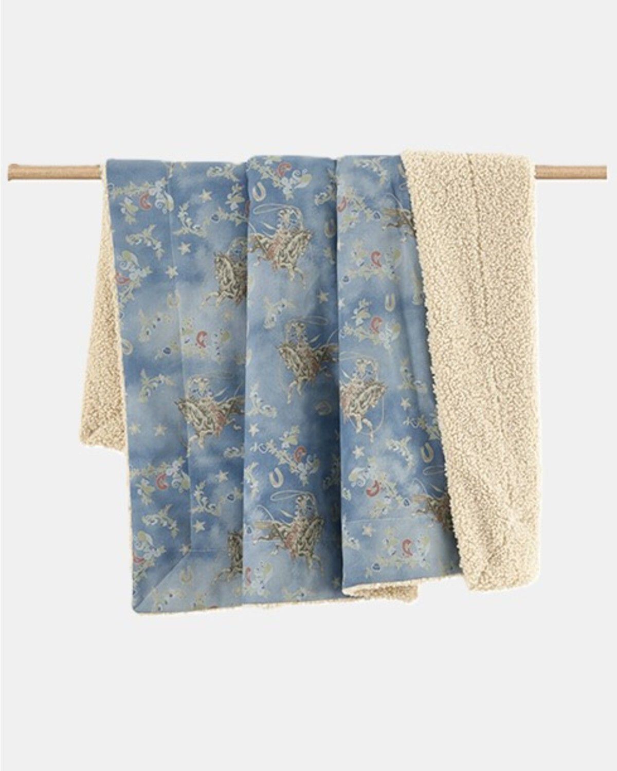 Image #1 - HiEnd Accents Lee Western Washed Denim Teddy-Backed Throw Blanket, Blue, hi-res