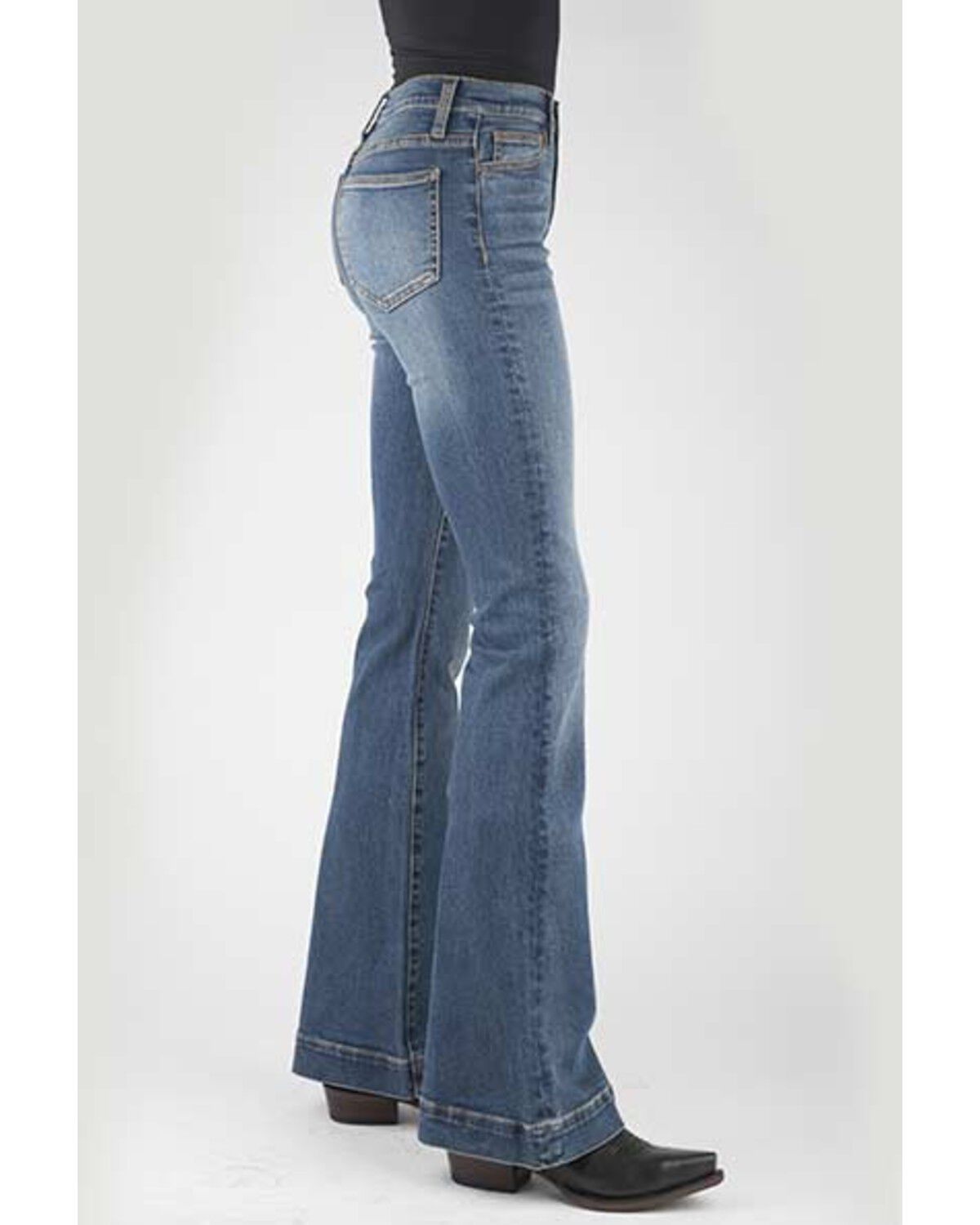 Image #2 - Stetson Women's 921 Light Wash High Rise Plain Pocket Flare Jean, Blue, hi-res