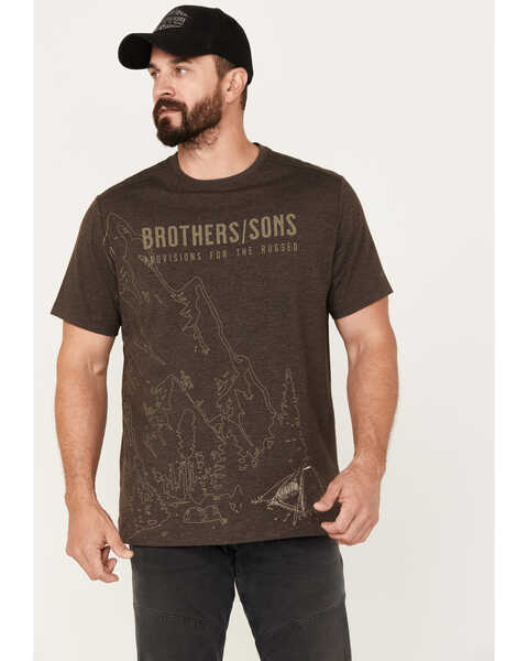 Image #1 - Brothers and Sons Men's Mountain Base Embroidered Short Sleeve Graphic T-Shirt, Dark Brown, hi-res