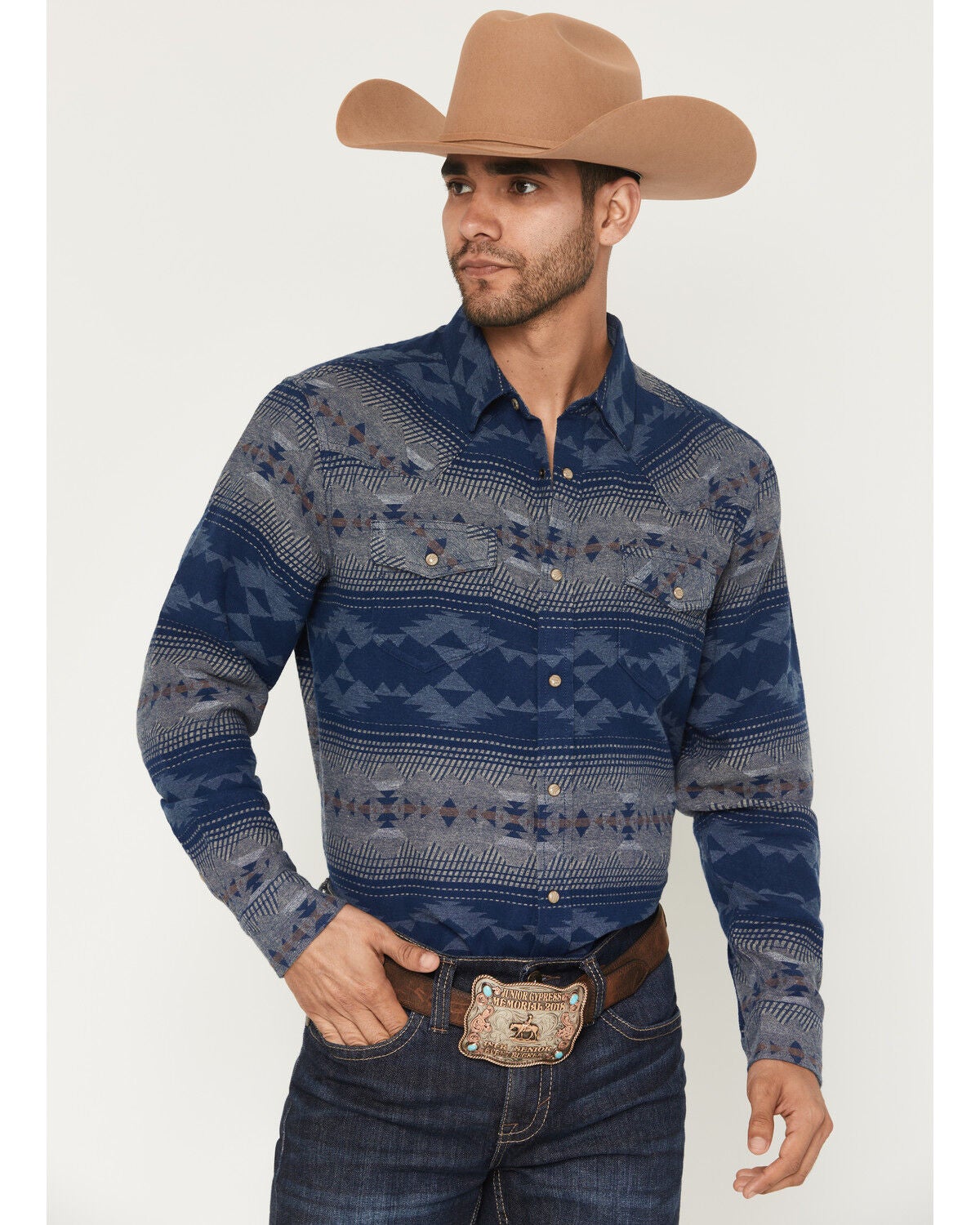 Cody James Men's Arrow Bear Southwestern Long Sleeve Snap Flannel Shirt - Big, Blue, hi-res