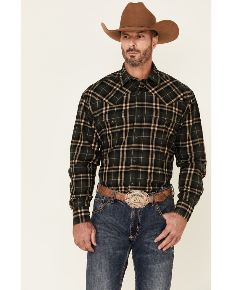 Stetson Men's Hunter Green Plaid Long Sleeve Snap Western Shirt , Grey, hi-res