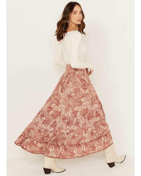 Image #3 - Angie Women's High Low Floral Print Maxi Skirt, Rust Copper, hi-res