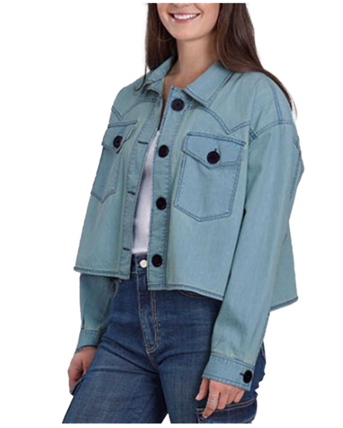 Image #1 - Roper Women's Button-Down Cropped Denim Jacket, Light Blue, hi-res