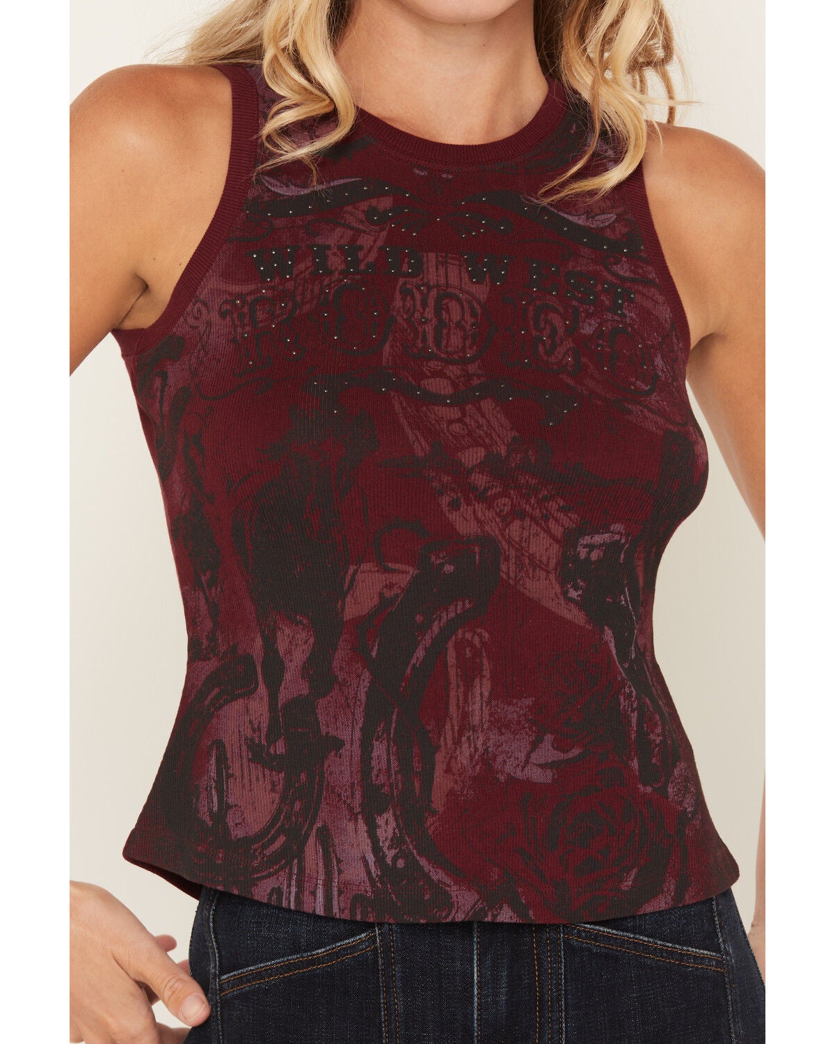 Image #3 - Shyanne Women's Conversational Horse Print Graphic Tank, Maroon, hi-res