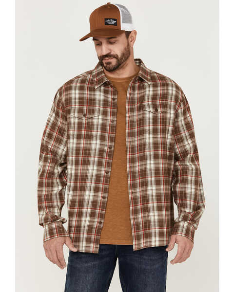 Image #1 - Brothers and Sons Men's Plaid Long Sleeve Button-Down Western Shirt , Brown, hi-res
