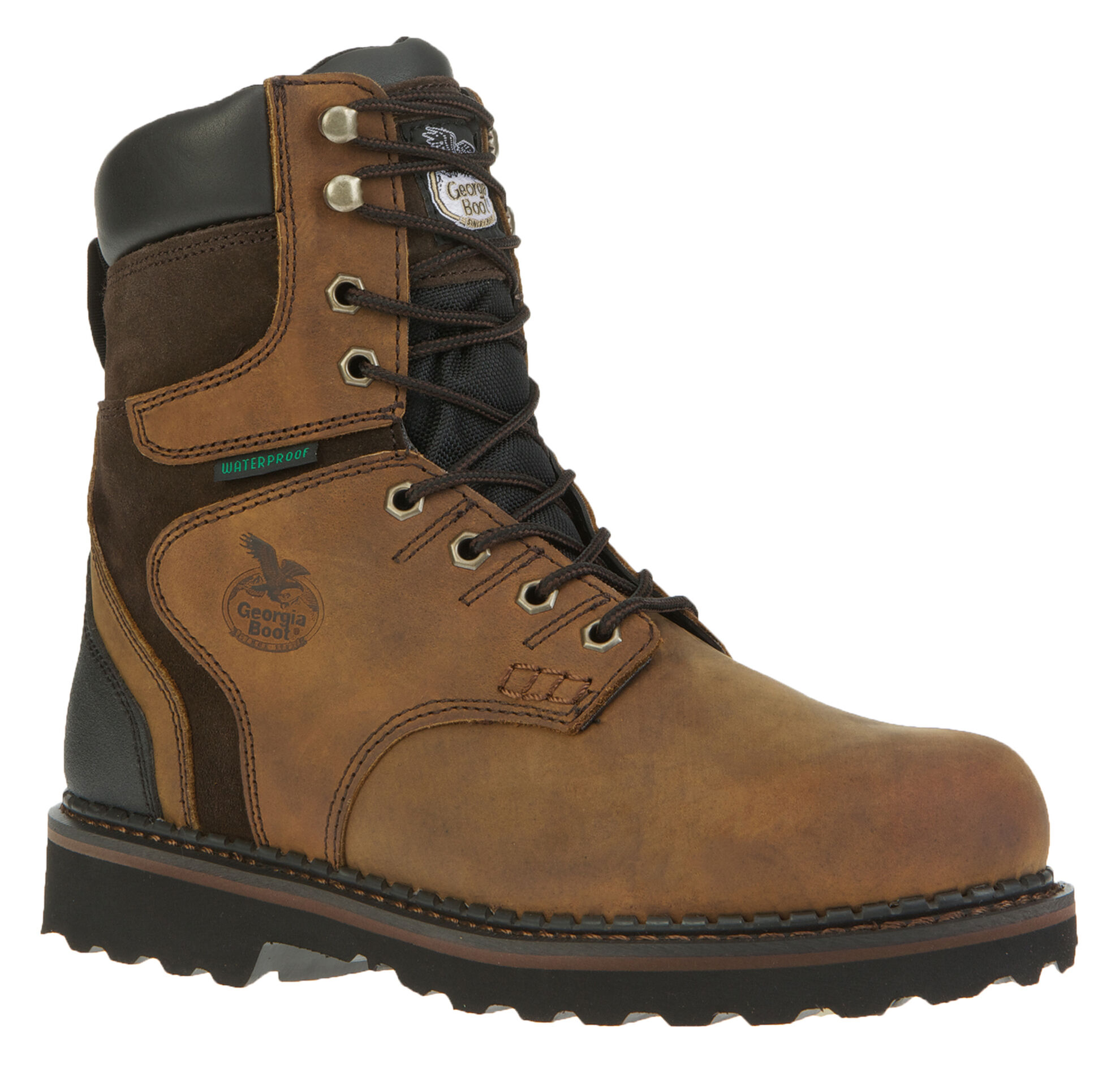 Image #1 - Georgia Boot Men's Brookville Waterproof 8" Work Boots - Round Toe, Dark Brown, hi-res