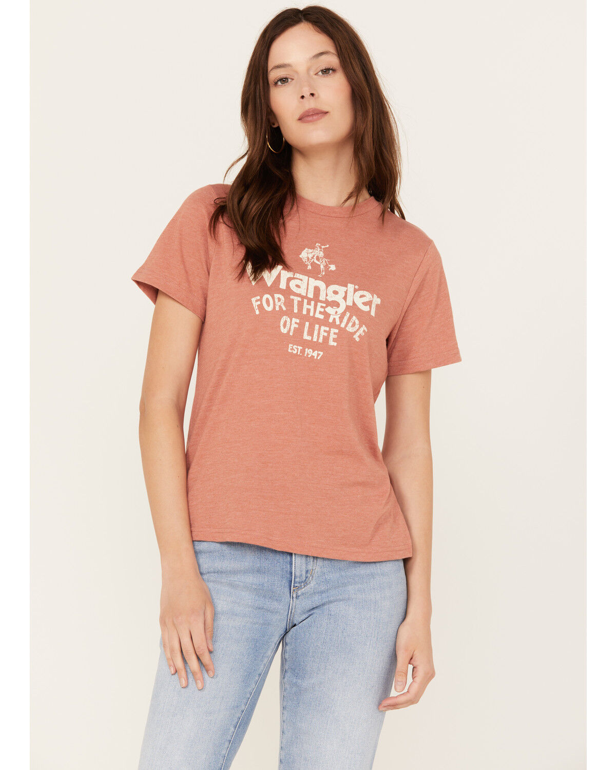 Image #1 - Wrangler Women's Boot Barn Exclusive For the Ride Short Sleeve Graphic Tee, Rust Copper, hi-res