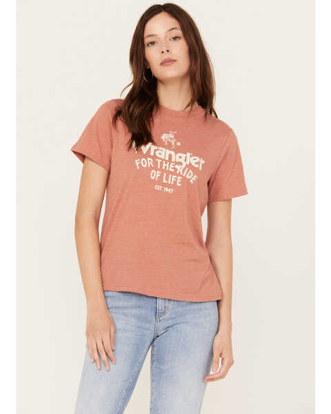 Wrangler Women's For the Ride Short Sleeve Graphic Tee, Rust Copper, hi-res
