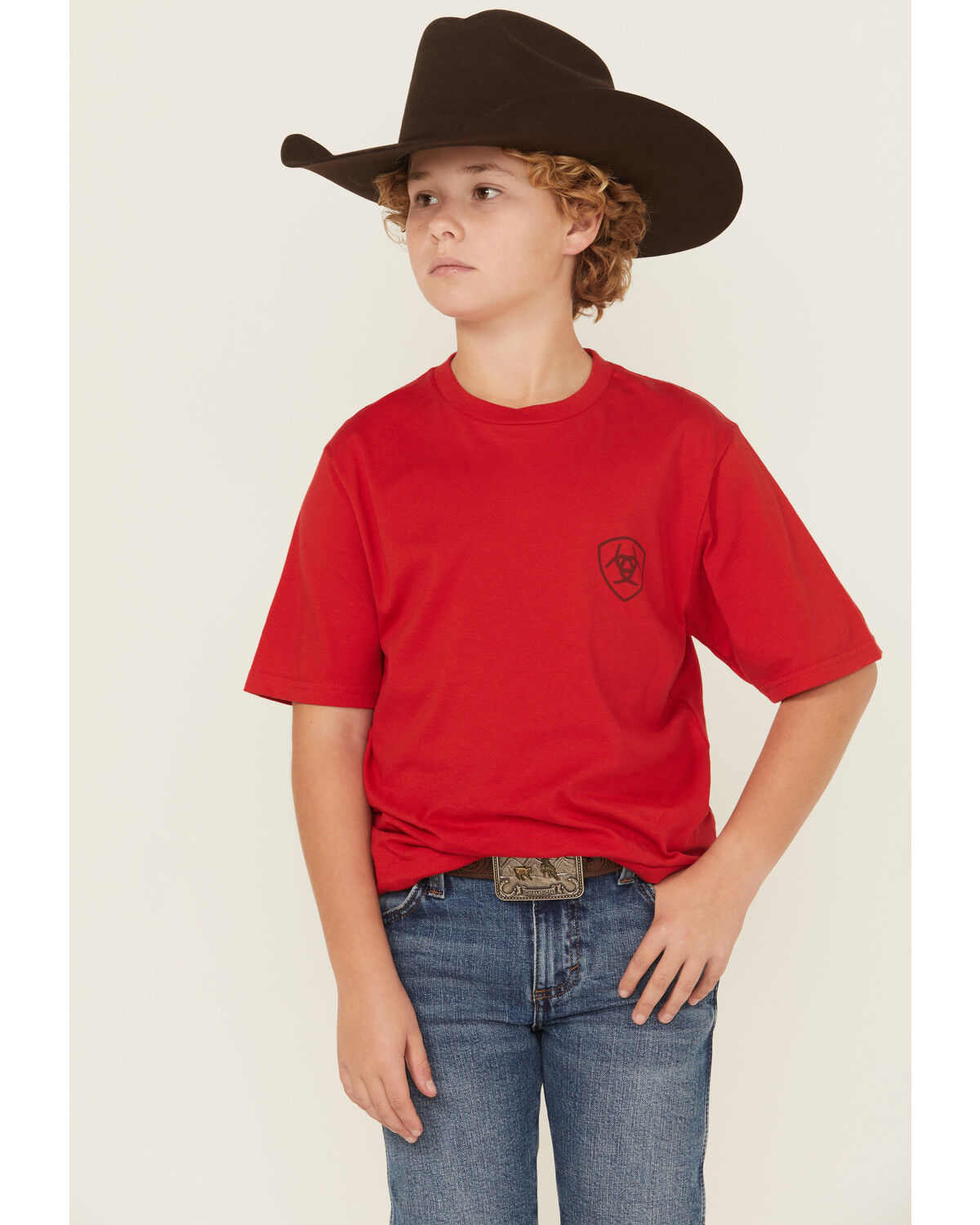 Image #2 - Ariat Boys' Buffalo Flag Short Sleeve Graphic T-Shirt, Red, hi-res
