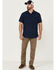 Image #2 - Brothers and Sons Men's Solid Dobby Performance Short Sleeve Button-Down Western Shirt , Navy, hi-res