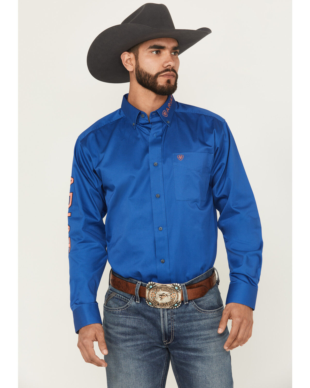 Image #1 - Ariat Men's Team Logo Twill Solid Long Sleeve Button-Down Western Shirt - Big, Royal Blue, hi-res