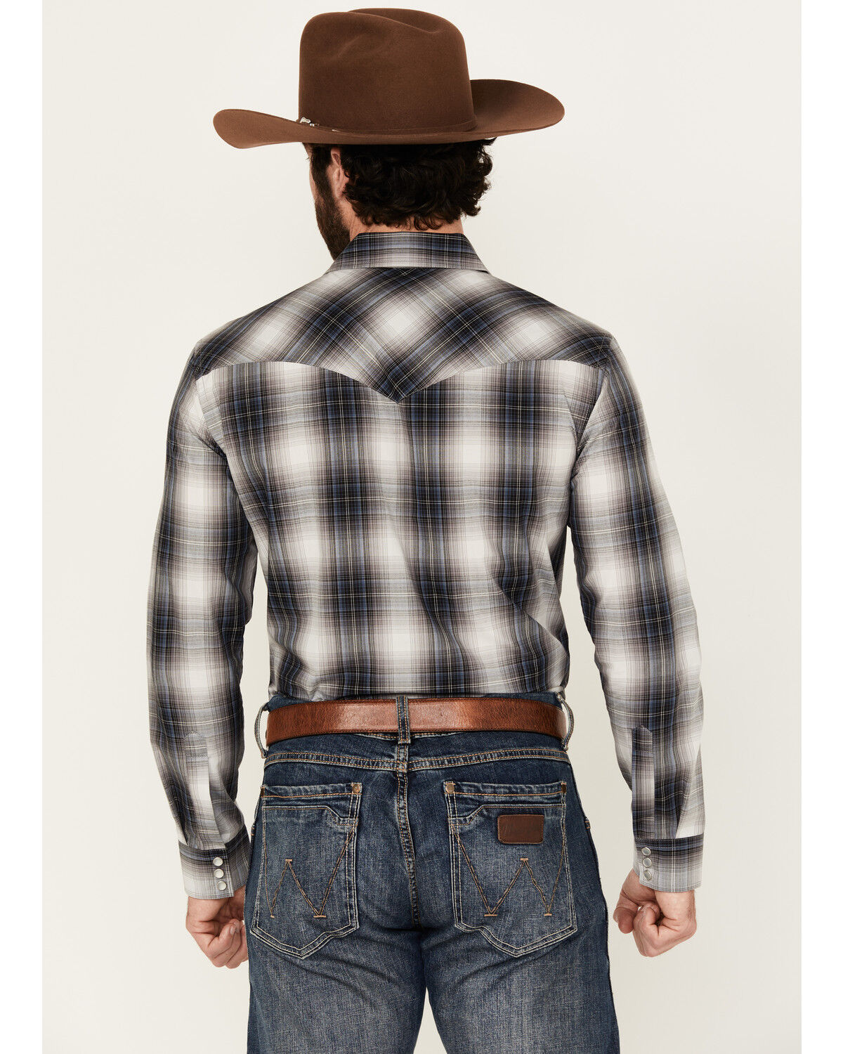 Image #4 - Pendleton Men's Frontier Plaid Print Long Sleeve Pearl Snap Western Shirt, Blue, hi-res