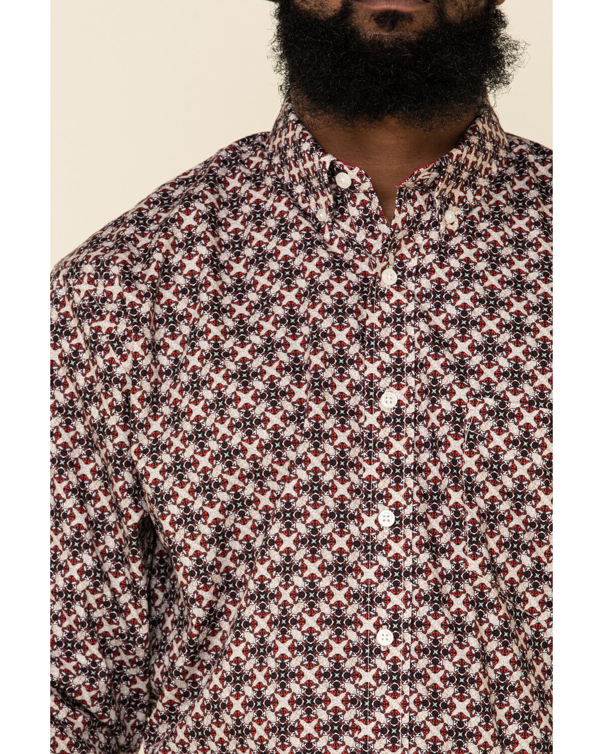 Image #4 - Resistol Men's Red Orchard Geo Print Long Sleeve Western Shirt, Red, hi-res