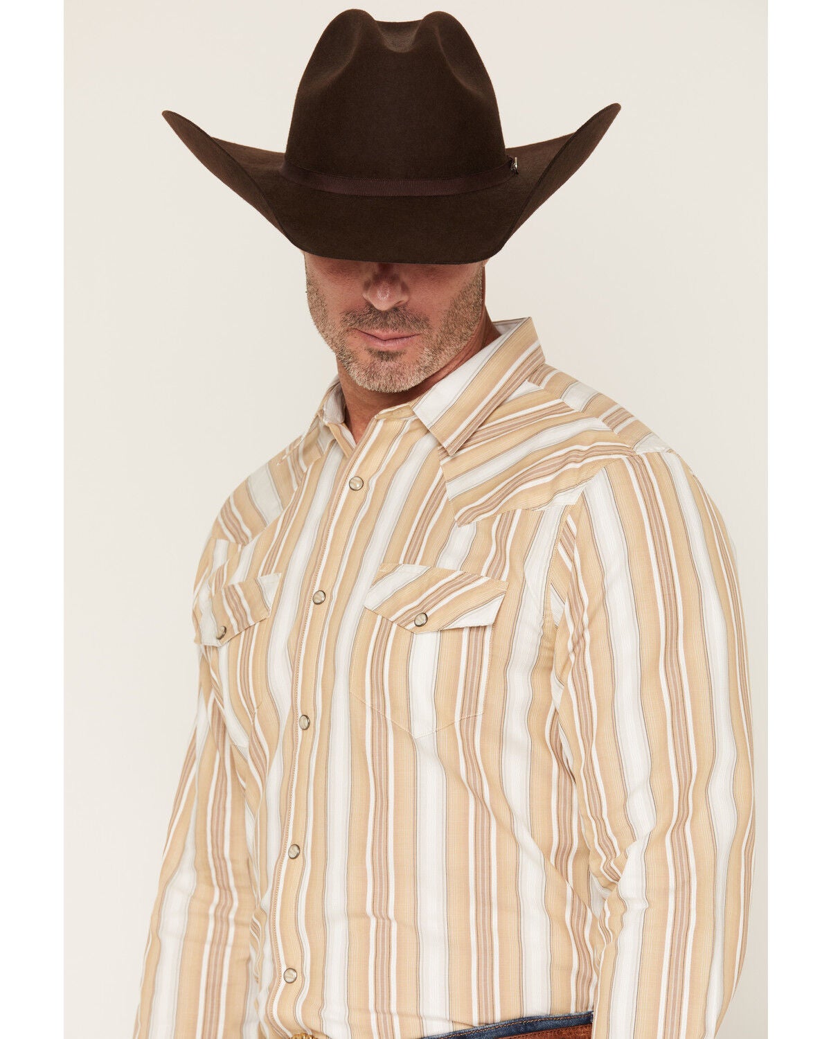 Image #2 - Gibson Trading Co Men's Dustline Striped Long Sleeve Snap Western Shirt, Lt Brown, hi-res