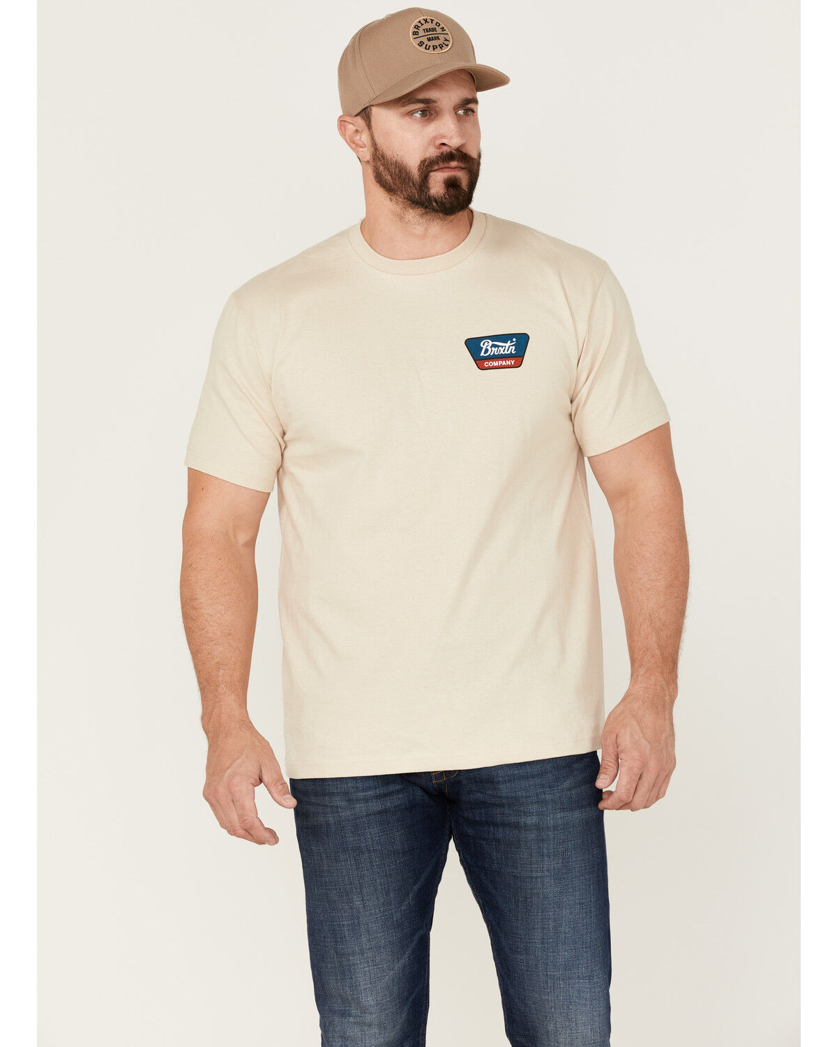 Image #1 - Brixton Men's Linwood Logo Graphic Standard T-Shirt, Cream, hi-res
