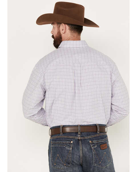 Image #4 - George Strait by Wrangler Men's Plaid Print Button Down Long Sleeve Western Shirt, Light Purple, hi-res