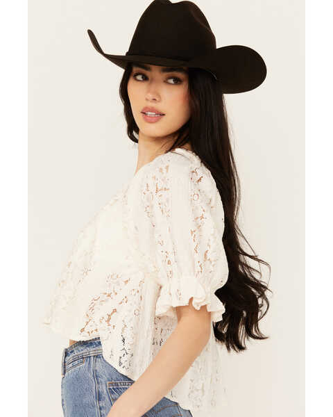 Image #2 - Free People Women's Stacey Lace Cropped Shirt, Ivory, hi-res