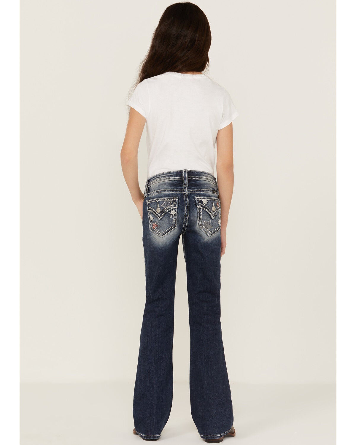 Image #3 - Miss Me Girls' Light Wash Mid Rise Americana Star Embroidered Bootcut Jeans, Blue, hi-res