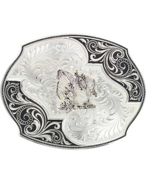 Image #1 - Montana Silversmiths Men's Lace Whisper Flourish Belt Buckle, Silver, hi-res