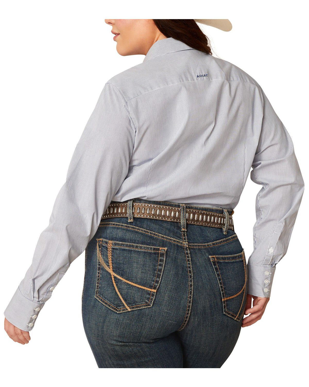Image #2 - Ariat Women's Kirby Striped Print Long Sleeve Button-Down Stretch Western Shirt - Plus, Blue, hi-res
