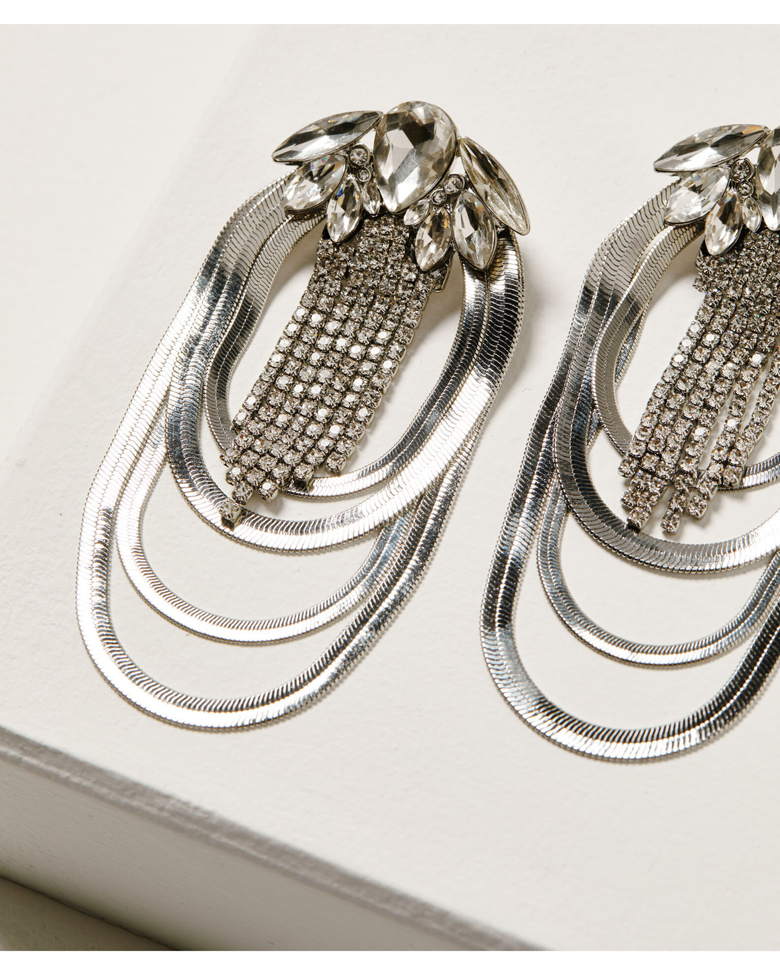 Image #3 - Wonderwest Women's Silver Jeweled Loop Earrings, Silver, hi-res