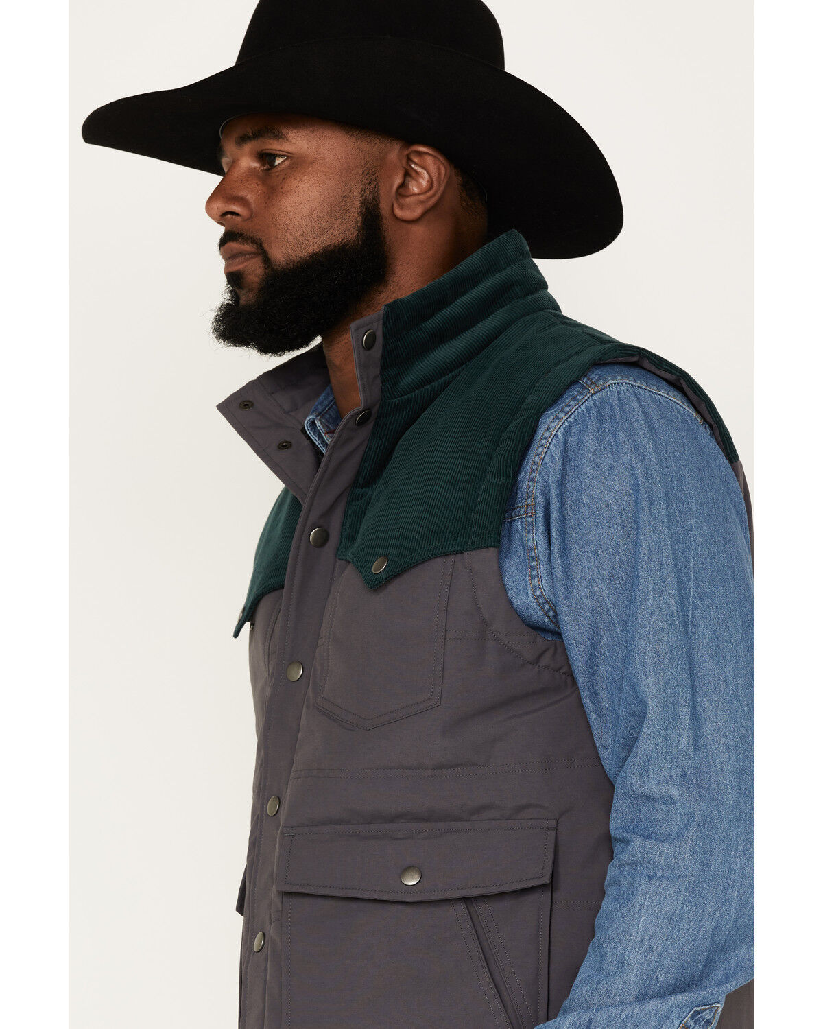 Image #2 - Rock & Roll Denim Men's Vintage 46 Color Block Vest, Charcoal, hi-res