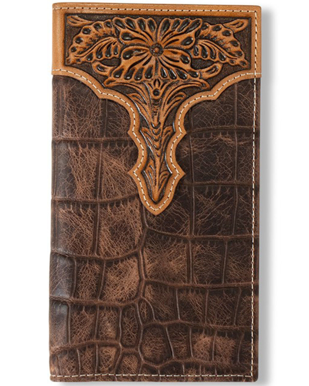 Image #1 - Ariat Men's Floral Embossed Bi-Fold Rodeo Wallet, Brown, hi-res