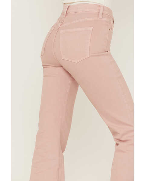 Sneak Peek Women's High Rise Raw Hem Crop Jeans , Pink, hi-res