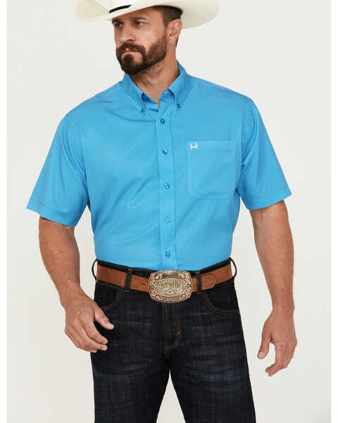 Cinch Men's ARENAFLEX Polka Dot Print Short Sleeve Button-Down Western Shirt , Blue, hi-res