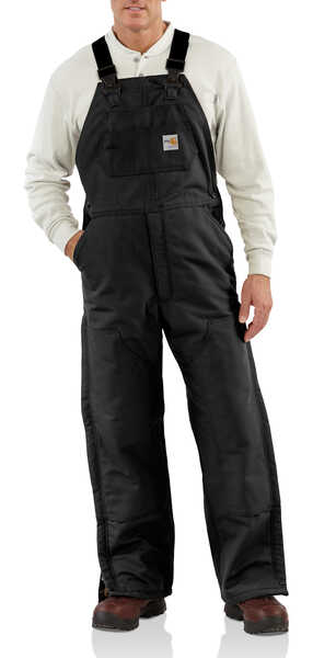 Carhartt Men's FR Duck Quilt-Lined Bib Overalls - Big & Tall, Black, hi-res