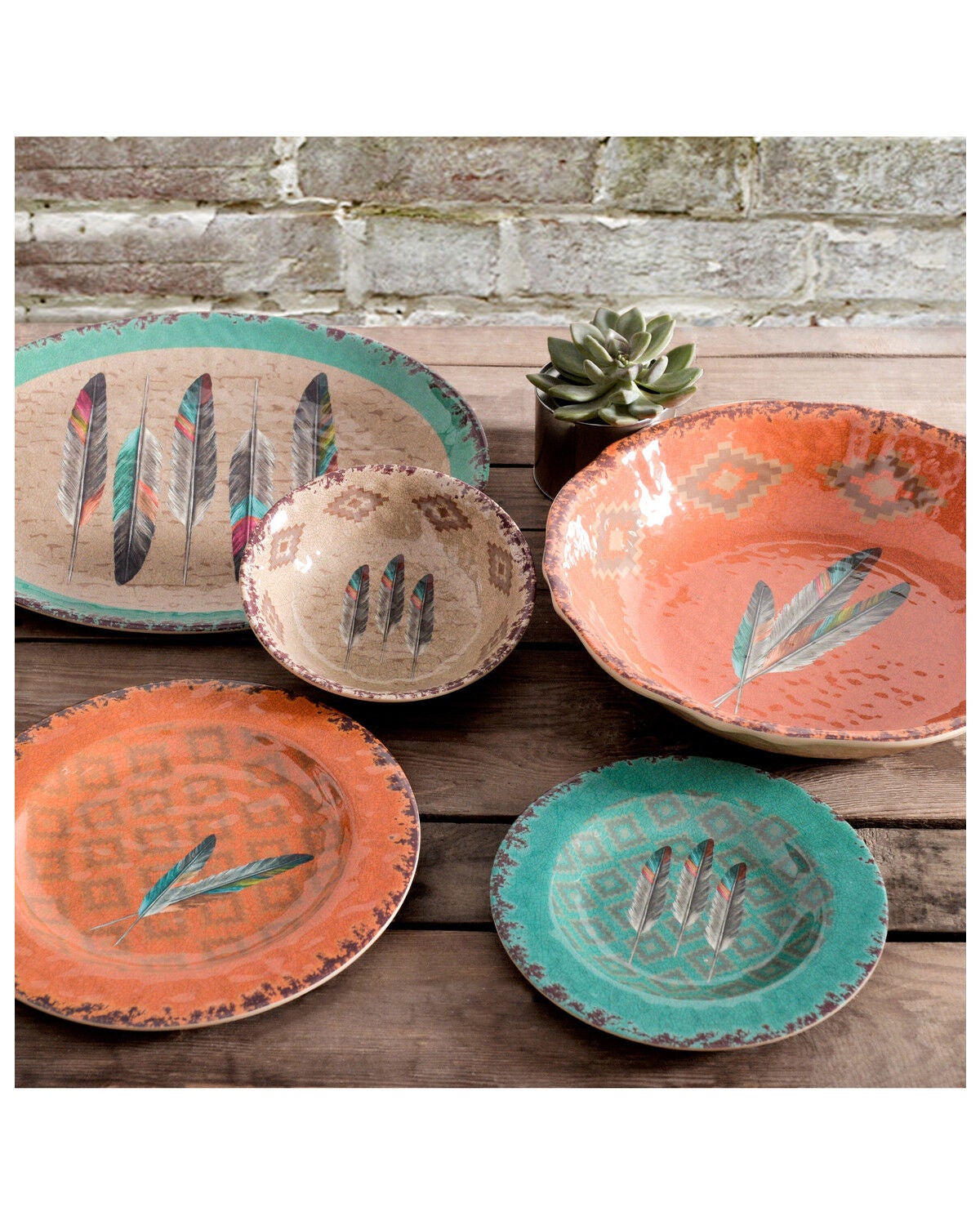 HiEnd Accents Feather 14pc Melamine Dinnerware Set, Multi, hi-res